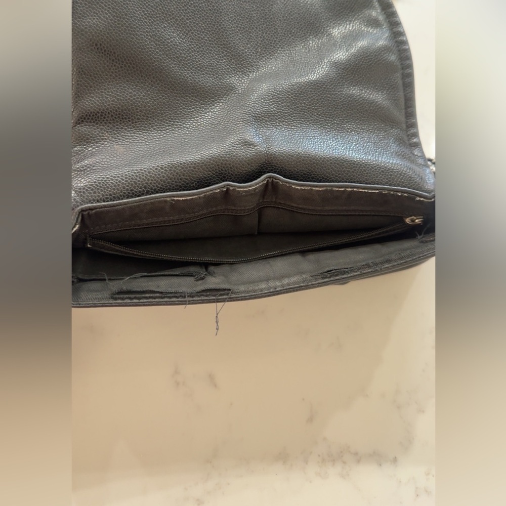 Preowned Authentic Chanel Black Caviar Leather, Pleated Half Moon Flap Bag - Picture 4 of 16